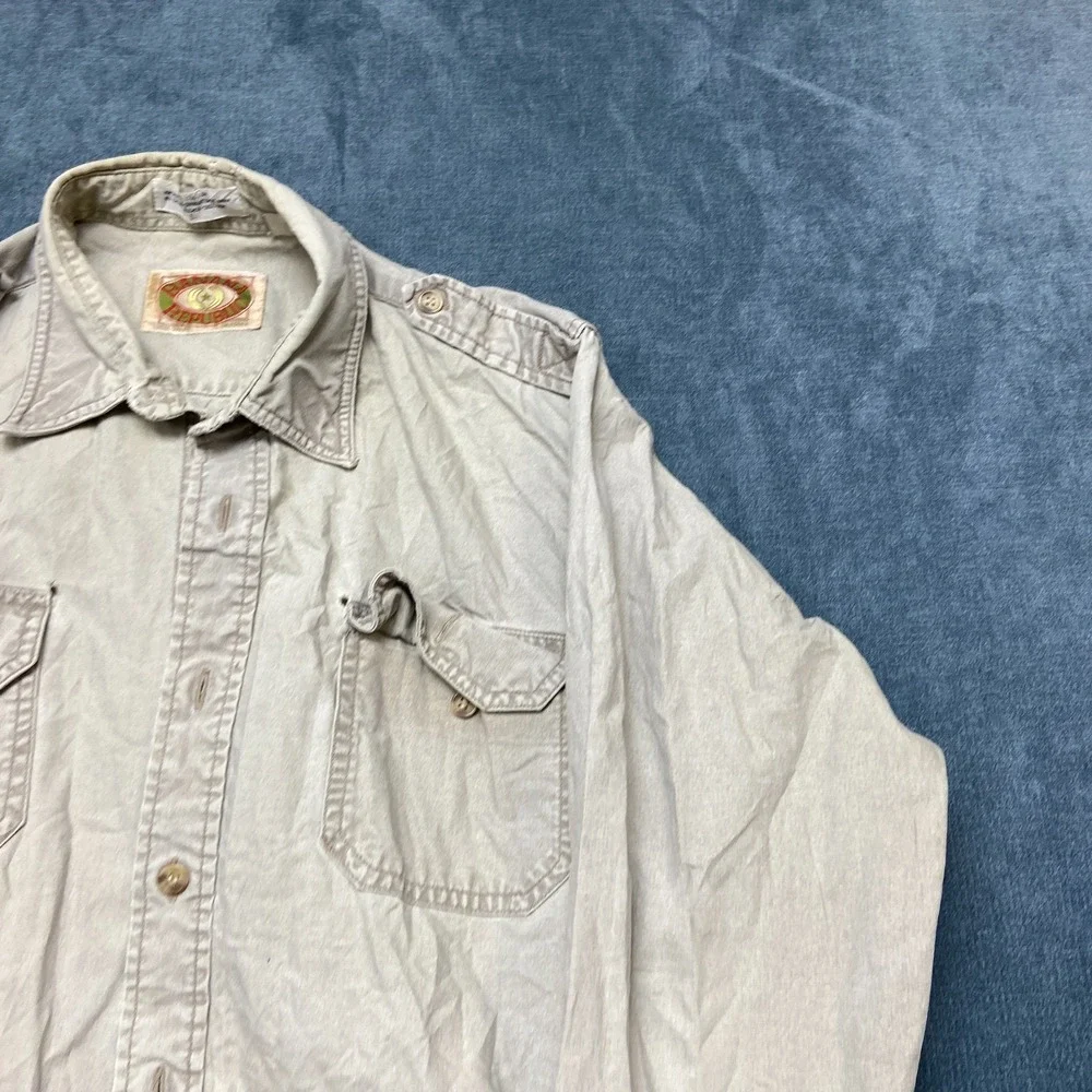 Banana Republic Utility Shirt Mens Large Beige Relaxed Fit Flap Pocket Button Up